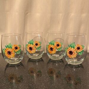 Glassia Stemless Sunflower Wine Glasses Set of 4